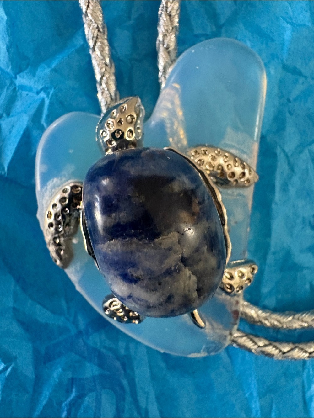 Handmade Blue Turtle Pendant Necklace - Women Jewelry Bolo Tie